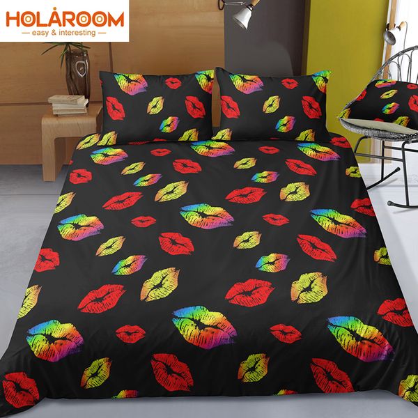 

black background bedding sets color lips duvet cover set for home l decoration printed quilt cover pillowcase home textile