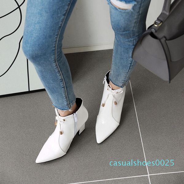 

big size 9 10 11-17 boots women shoes ankle boots for women ladies shoes woman winter tip thick heel zipper c25, Black