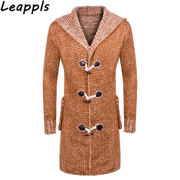 

leappls winter thick sweater cardigan men brand casual slim sweaters men horns buckle long section hooded men's sweatercoat 5xl, White;black
