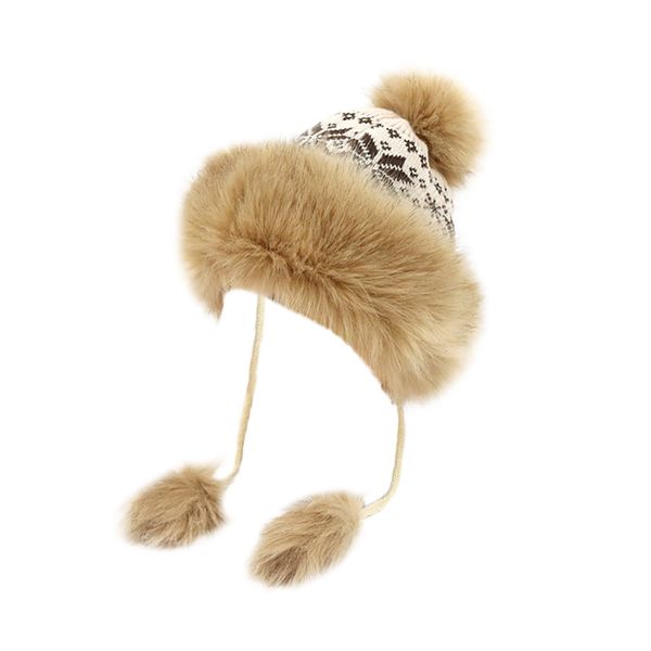 

2019 lady luxury winter fleece lined bobble beanie hat with faux fur trim and pom pom 29#, Blue;gray