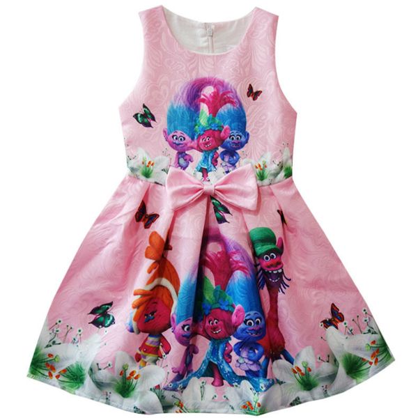 

trolls dress summer sleeveless dresses for girls birthday party children dress kids girls princess dress vestido trolls costume, Red;yellow