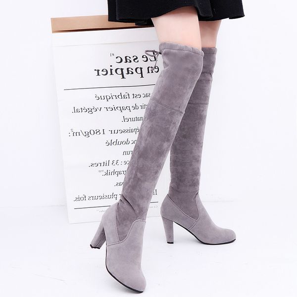 

overknee boots elastic thick boots with high with long, Black