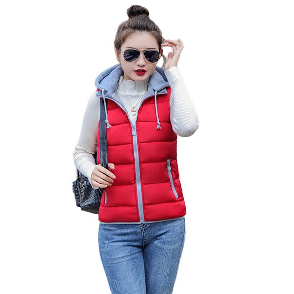 

2019 new women's cotton hooded down vest female winter warm plus size 3xl jacket outerwear thicken nw2273, Black;white