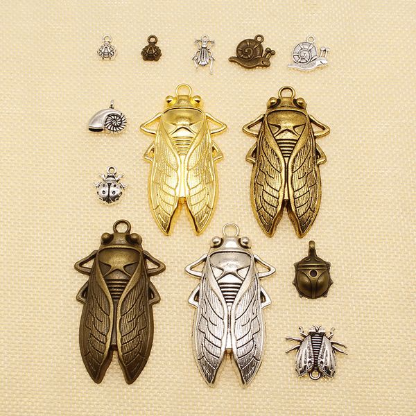 

50 pieces supplies for jewelry materials ladybug knows the snail cicada hj032, Bronze;silver