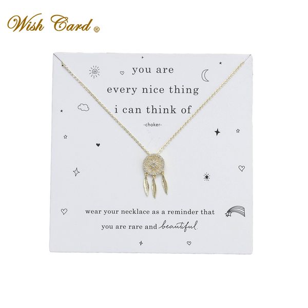 

wish card a dream come true gold chian necklace dreamcatcher copper pendant jewelry mother day present friend necklace ey6012, Silver