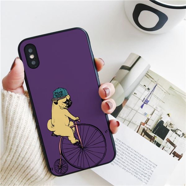 

capa luxury pug dog bicycle cover for iphone 11 pro xs max xr case for iphone 8 7 6s plus 5s se 5 case soft silicone cover.