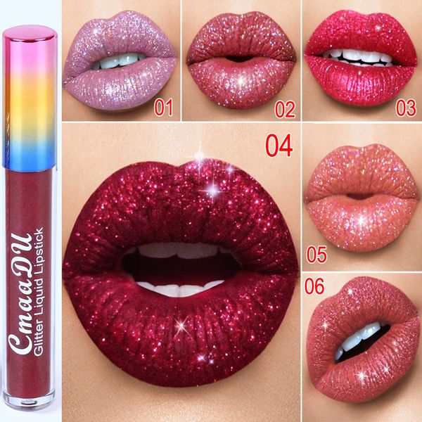 Cmaadu Diamond Magic Glitter Liquid Lipstick Rossetti marroni lucidi Trucco labbra 6 colori Labbra brillanti Cosmetici