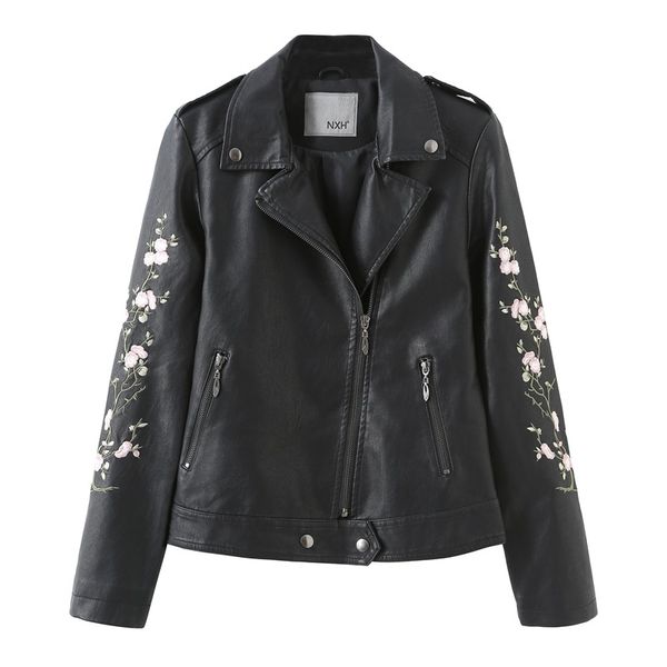 

swyivy classic motorcycle pu leather women jacket short faux leather jackets female black embroidery zipper outerwear jacket