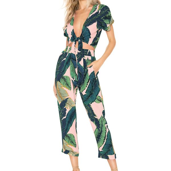 

kimuise two pieces sets short sleeve cropped and high waist pants women set 2019 summer boho floral print summer suits, White