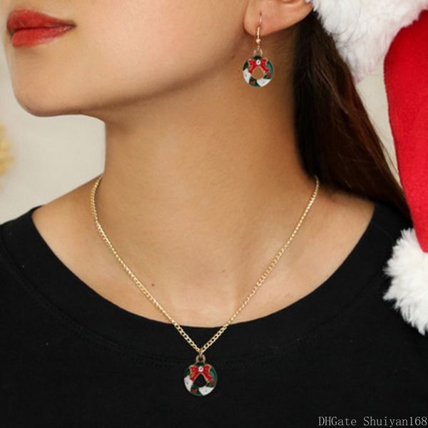 

christmas stocking earrings pendant necklaces set for women girls xmas christmas gift socks charm statement necklace party jewelry set, Silver