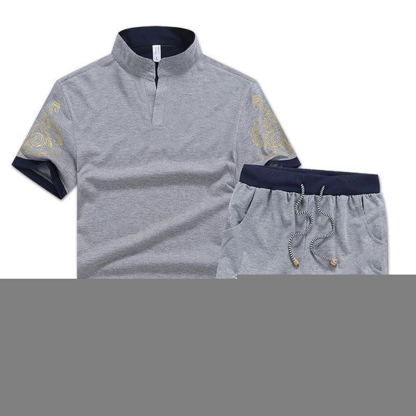 

brand designer mens tracksuits summer t-shirt+pant sets sportswear fashion sets short sleeve jogger tracksuit big plus size, Gray