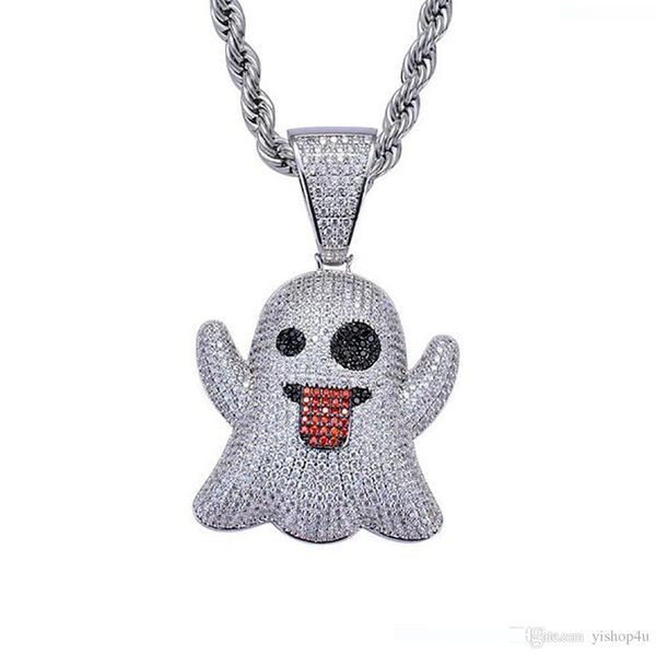 

14k gold plated hip hop copper cz emoji silver naughty ghost pendant necklace cubic zircon bling bling for men women jewelry