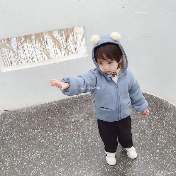 

winter boys girls thicken ball hooded warm coats kids cotton warm zipper jackets 0-4 years children fleece coat outwear, Blue;gray