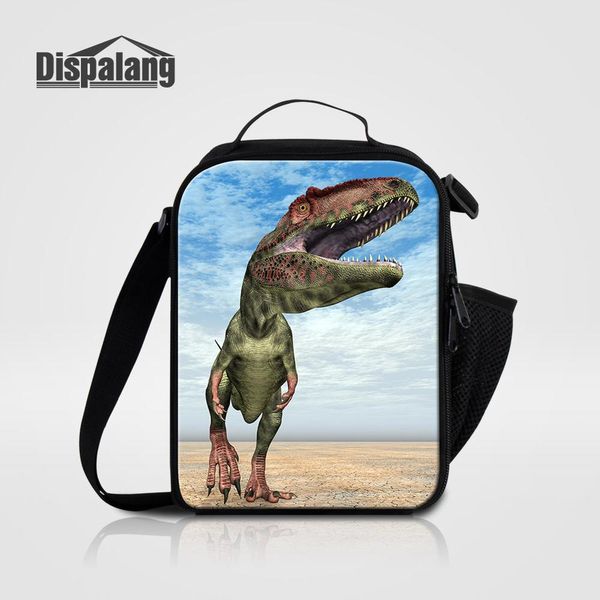 

student reusable insulated lunch bag dinosaur cartoon animal multifunctional kid cooler lunchbox women canvas messenger bag, Blue;pink