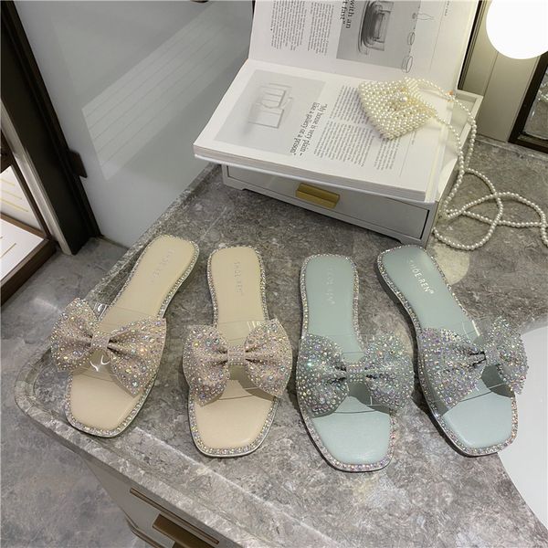 

shoes woman 2020 butterfly-knot slippers women summer pantofle glitter slides fashion flat new jelly rubber pu fabric, Black