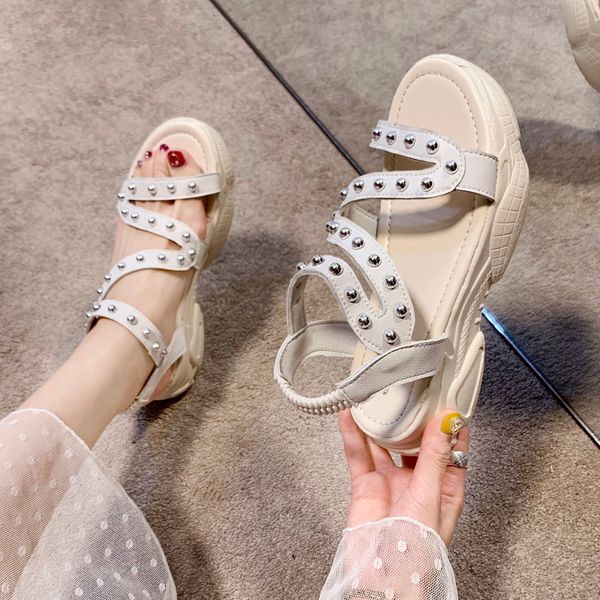 

soft with heel comfort shoes for women muffins shoe studded sandals med suit female beige summer heels 2020 women's, Black