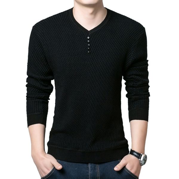 

men classic solid color sweater plus size men casual v-neck button pullover autumn slim long sleeve mens knitted sweaters, White;black