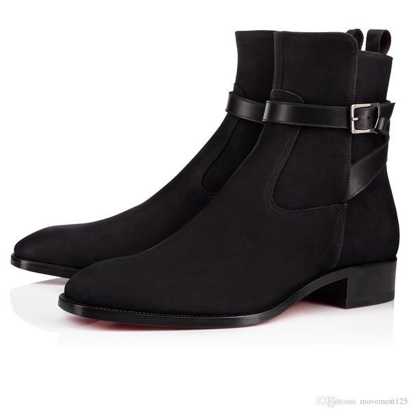 

new [original box,a++ super]comfortable red bottom kicko flat for men ankle boots suede leather luxury party dress retro boots masculine, Black