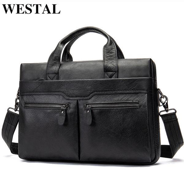 

westal genuine leather bag for men's briefcase bussiness lapbags for documents messenger handbags tote briefcase 9005