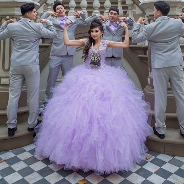 

2019 Plus Size Lilac Quinceanera Dresses Ball Gown Sequins Beading Sweetheart Capped Cheap Sweet 15-16 Debutante Dress Gowns for Prom