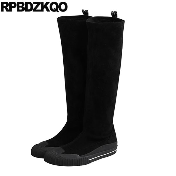 

knee high crystal long slim black stretch casual rhinestone boots diamond flat tall suede designer shoes women luxury 2019