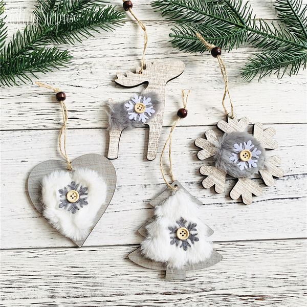 

2019 christmas tree ornament wooden plush star bell hat hanging pendant decor christmas tree decoration supplies for kids gifts