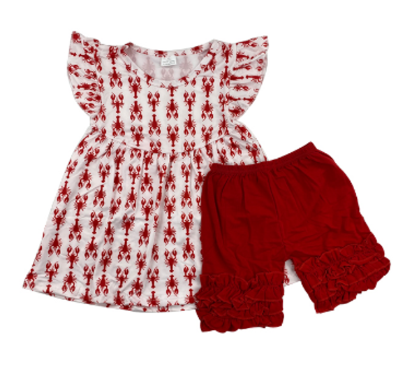 

popular short sleeve robster print baby girl summer outfit kids wearing clothing, White