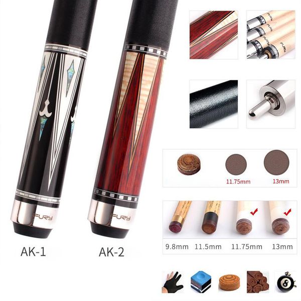 

fury ak 2-piece handmade pool cue stick with case hard canadian maple billiard cue kit 11.75mm 13mm tips leather/linen thread