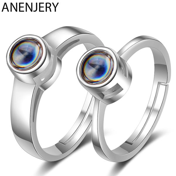 

anenjery simple 925 sterling silver couple rings for men women projection meaningful wedding jewelry s-r472, Slivery;golden