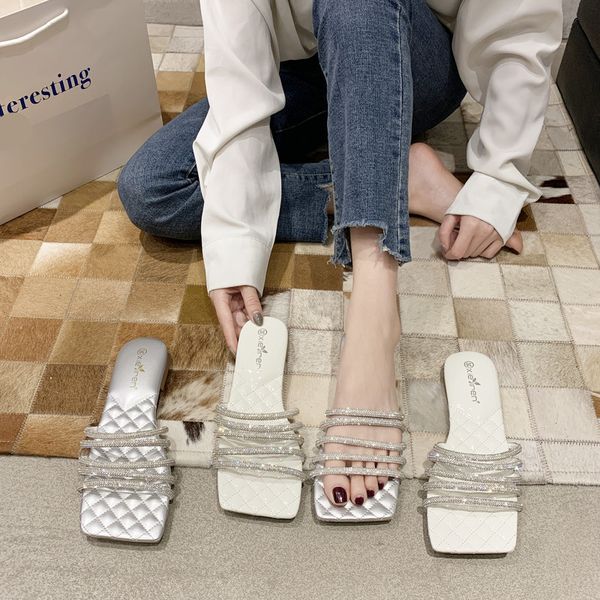 

rubber flip flops slippers casual shoes woman 2020 square toe glitter slides slipers women low hawaiian flat jelly new, Black