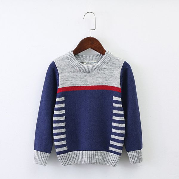 

children sweater autumn winter casual kids clothing color patchwork knitwear pullover knitting baby boys sweaters, Blue