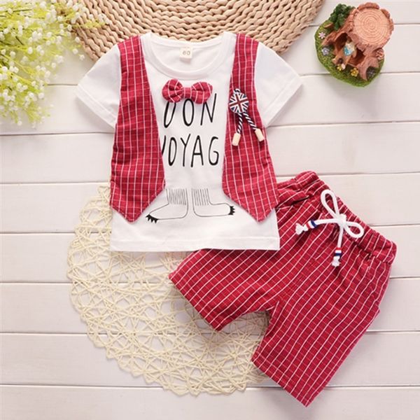 

summer children boys girls cotton clothes kids bowknot t-shirt shorts 2pcs/sets toddler fashion clothing sets baby tracksuits, White