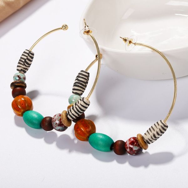 

bohomain colorful handmade beaded hoop earrings for women 2019 red round statement earring girl holiday jewelry wholesale, Golden;silver