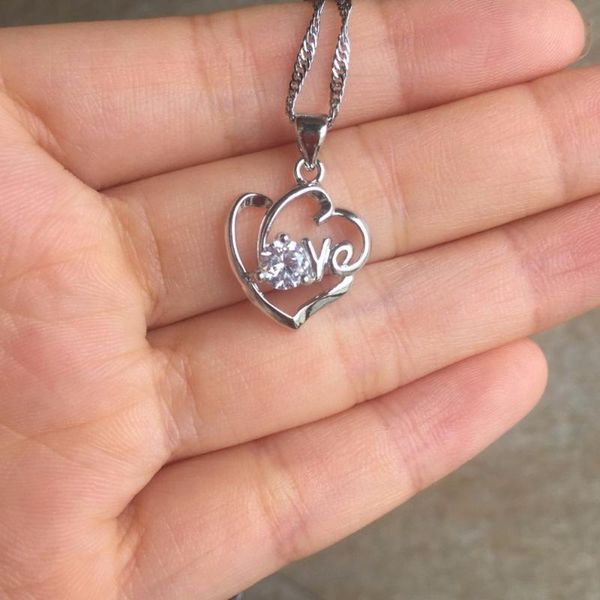 

elegant women heart zircon charm love necklace silver copper jewelry christmas gift for girl drop shipping accepted yp4113