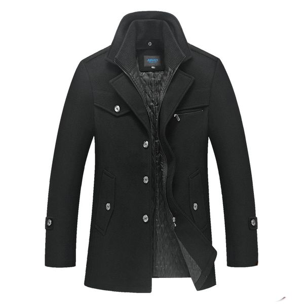 

winter jacket men woolen coat autumn jacket double collar coat men wool warm windbreaker thick jackets streetwear clothes, Black