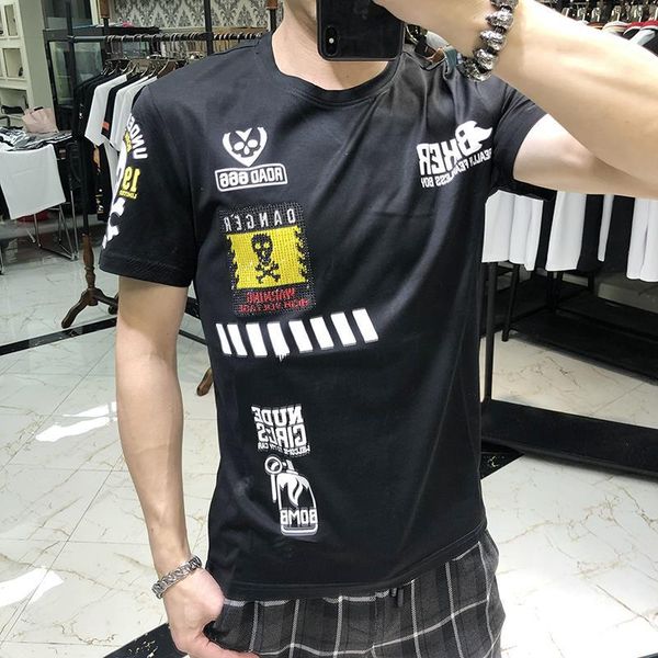 

trend одежда men's футболка европы и америки t-рубашка мерсеризованный хлопка с коротким рукавом мужская популярная марка printed, White;black