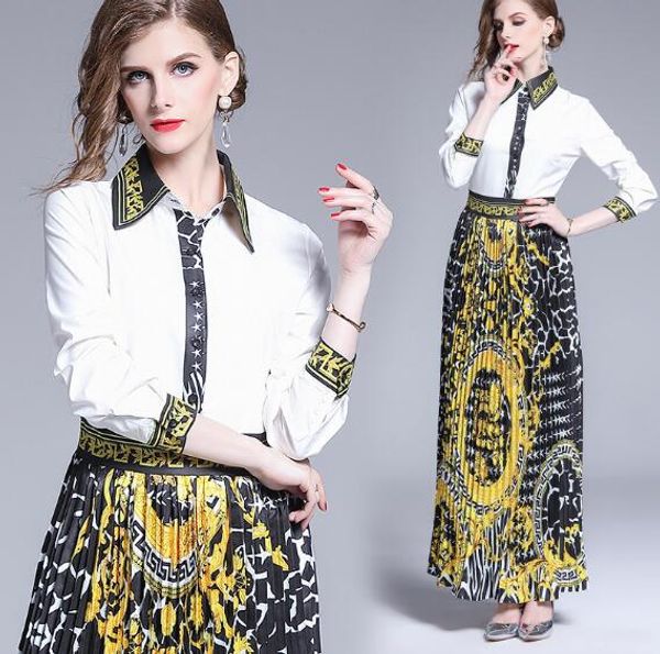 

summer new lapel long sleeve shirt pleated dress, Black;gray