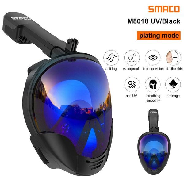 

smaco snorkel mask full face with uv protection anti-fog detachable camera mount 180 degrees panoramic view m8018