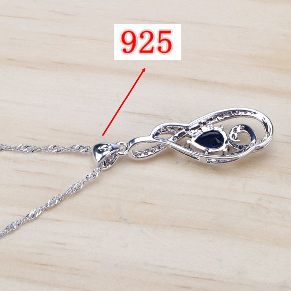 

blue cz stones wedding 925 sterling silver jewelry sets necklace drop earrings rings for women ladies jewellery set gift box, Slivery;golden