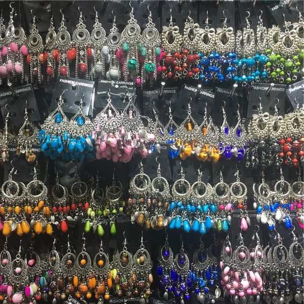 

wholesale10 пар смешанный стиль чешские акриловые бусины кисточкой серьги падения кулон серьги на крючках для женщин сыпучие партии ювелирны, Silver