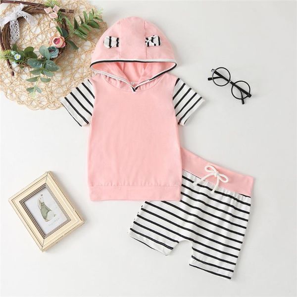 

cute pink baby girls clothes newborn infant bebek hooded sweatshirt +pants stripe 2pcs outfits tracksuit kids clothing set, White