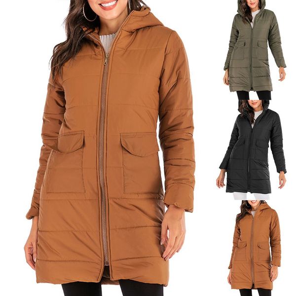 

2019 winter women jacket long hooded cotton padded female coat warm outwear womens parka manteau warm cotton coat, Black