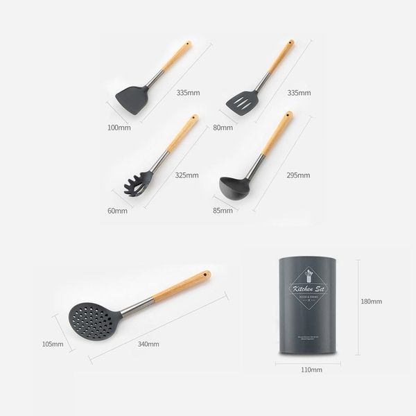 

6pcs non-stick kitchen tools silicone wood handle kitchen cooking tool kitchen utensil set cooking spoon shovel set
