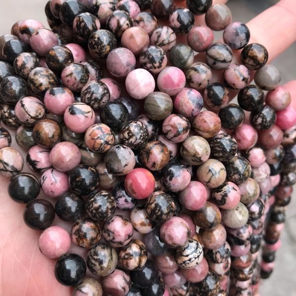 

4/6/8/10/12mm natural black line rhodonite stone beads for jewelry making round loose stone beads diy bracelet strand 15''