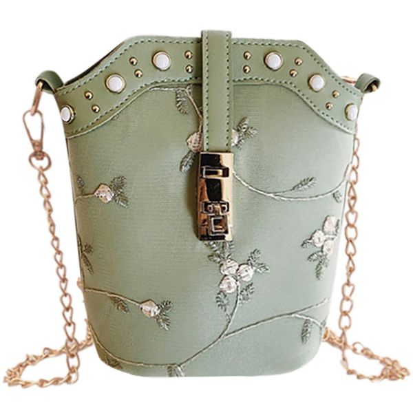 

модные сумки новый ведро мешок сплошной цвет вышивка цепи дикий сумка плеча messenger messenger зеленый