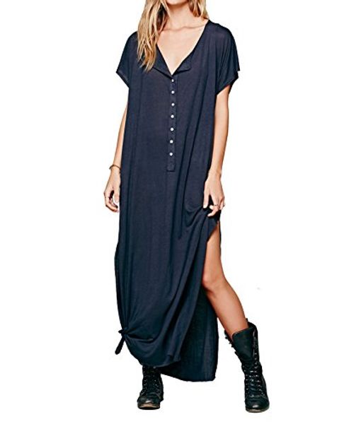 

r.vivimos women short sleeve casual o-neck maxi long t-shirt dresses, Black;gray