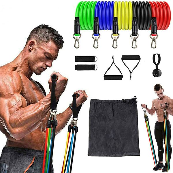 

11 pcs resistance bands set indoor gym exercise bands strength fitness equipment tube workout body sports training elastic band