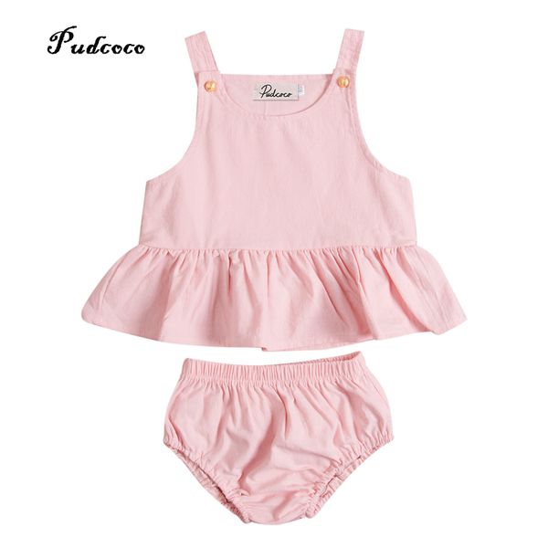 

emmababy lovely infant toddler kids baby girl solid casual dress short pants 2pcs outfit clothes set 2018 new, Pink;blue