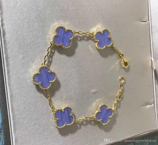 

2018 luxurious quality brand name flower with five flower nature stone pendant bracelet with rhombus clasp for women wedding gift jewelry ps, Golden;silver