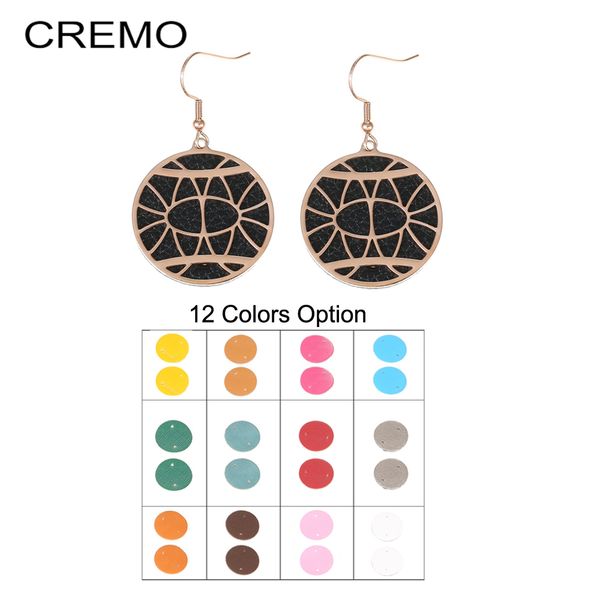 

cremo georgette interchangeable leather drop earrings hanging dangle earring jewelry stainless steel round pendant charm earring, Silver